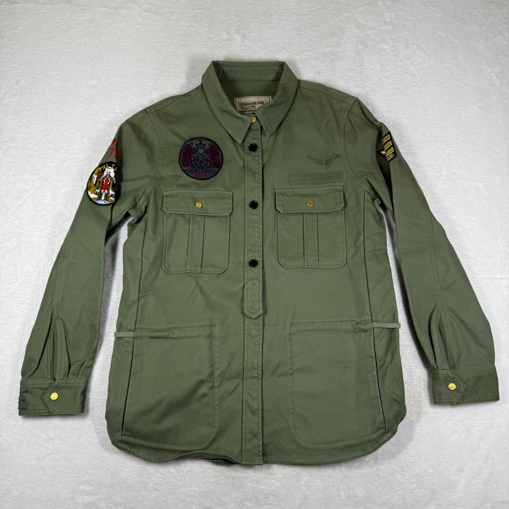 Zadig & Voltaire Military Utility Jacket Olive Green Embroidered Patches M
